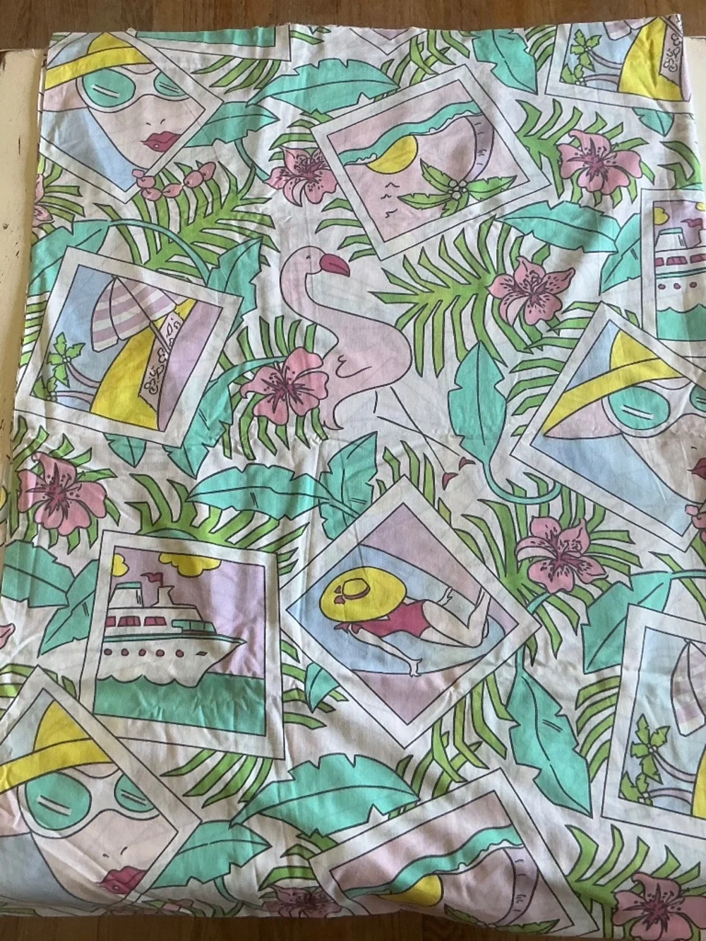 2 Vintage PACIFIC non iron Bon Voyage Vacation Print TWIN Flat Sheets